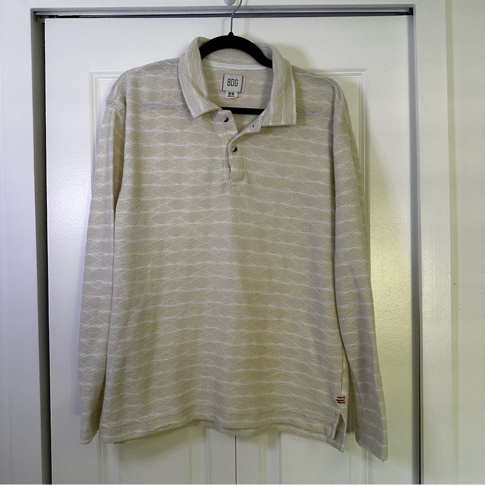 BDG Cream Long Sleeve Polo Shirt Classic Casual Design